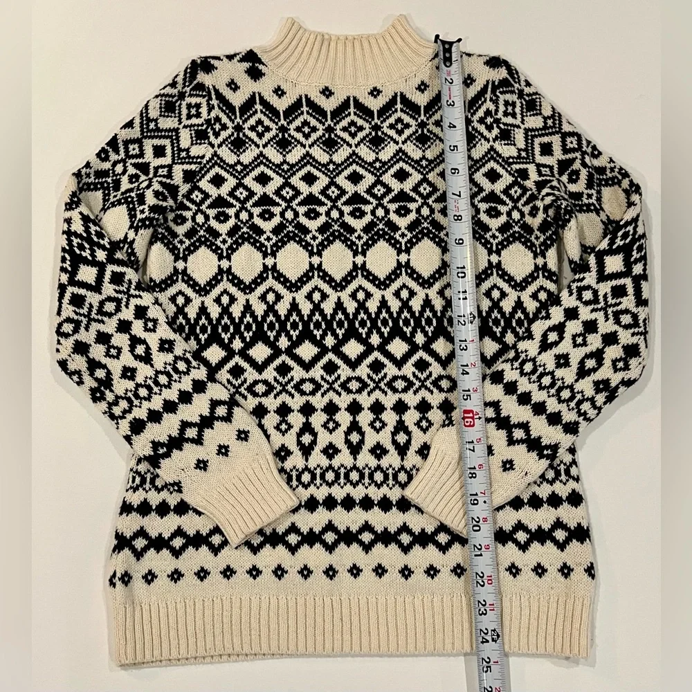 Christmas Snowflake Sweater Warm Holidays Fitted Small Cream Black - Picture 3 of 10
